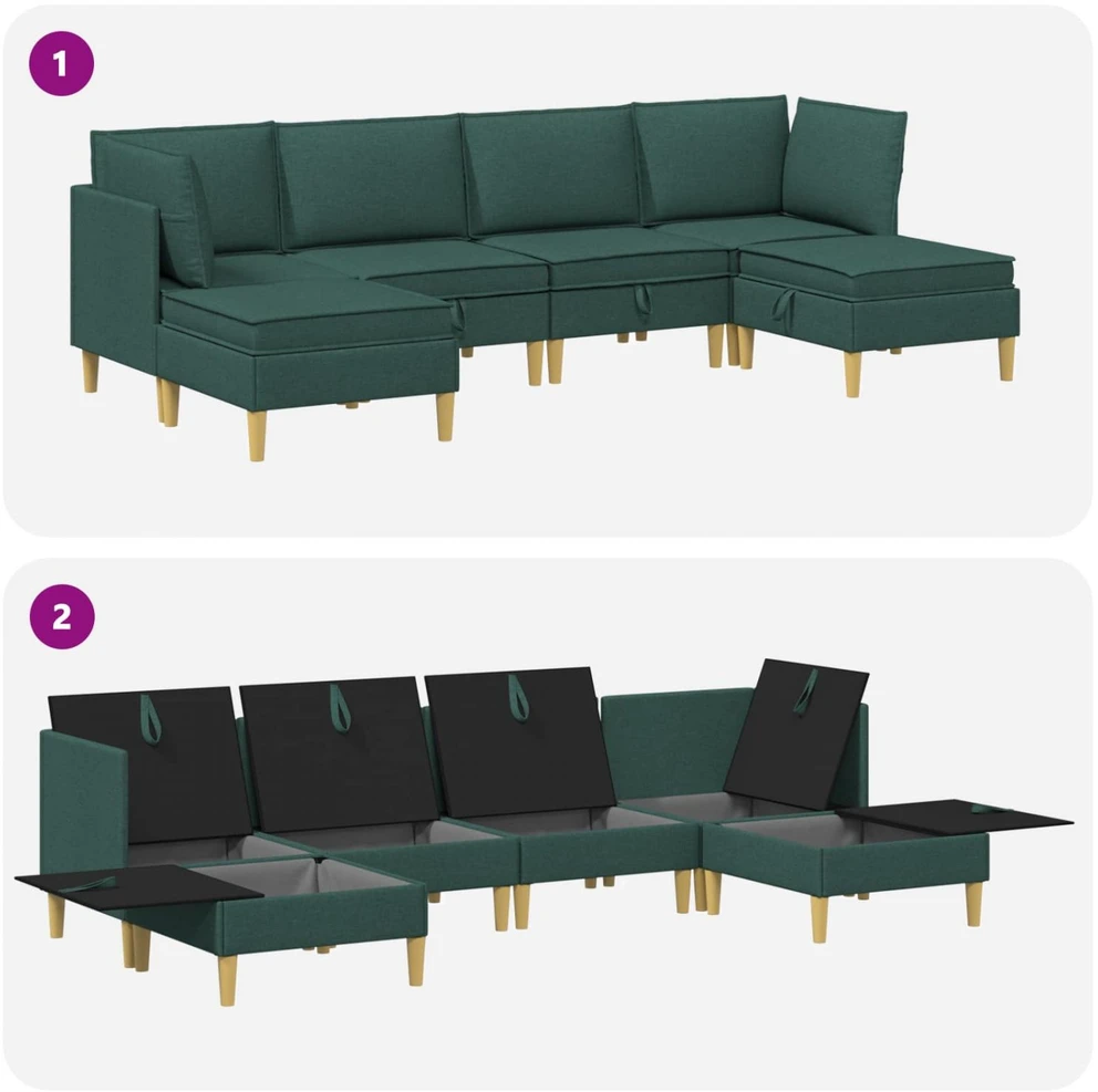 Modulinė sofa su laikymo vieta 6 vnt. Tamsiai žalia Audinys