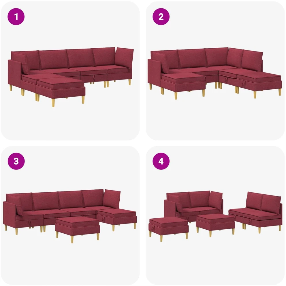Modulinė sofa su laikymo vieta 6 vnt. Vyno raudona Audinys