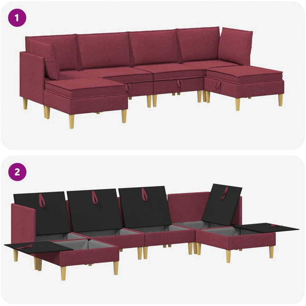 Modulinė sofa su laikymo vieta 6 vnt. Vyno raudona Audinys