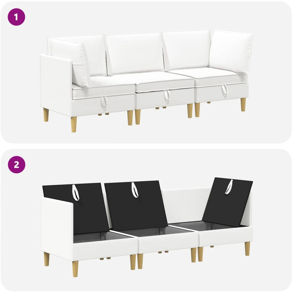 Modulinė sofa su laikymo vieta 3 vnt. Balta Audinys