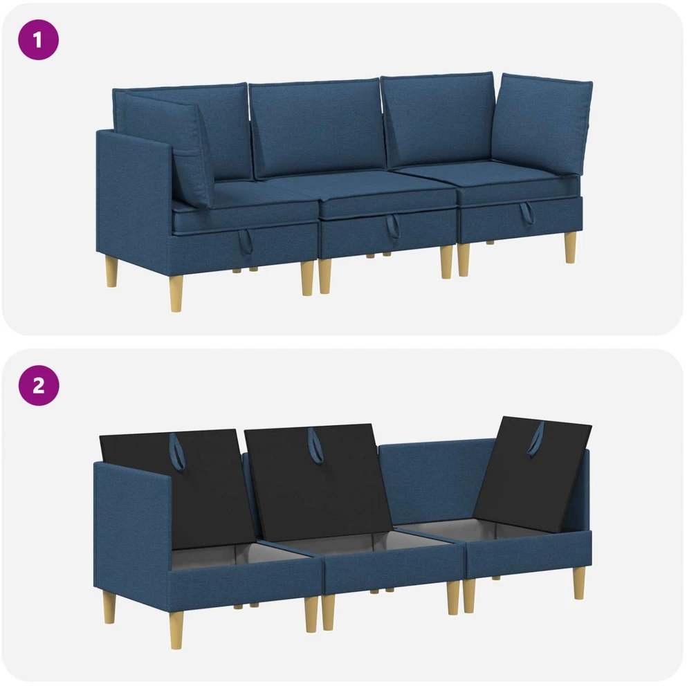 Modulinė sofa su laikymo vieta 3 vnt. Mėlyna Audinys