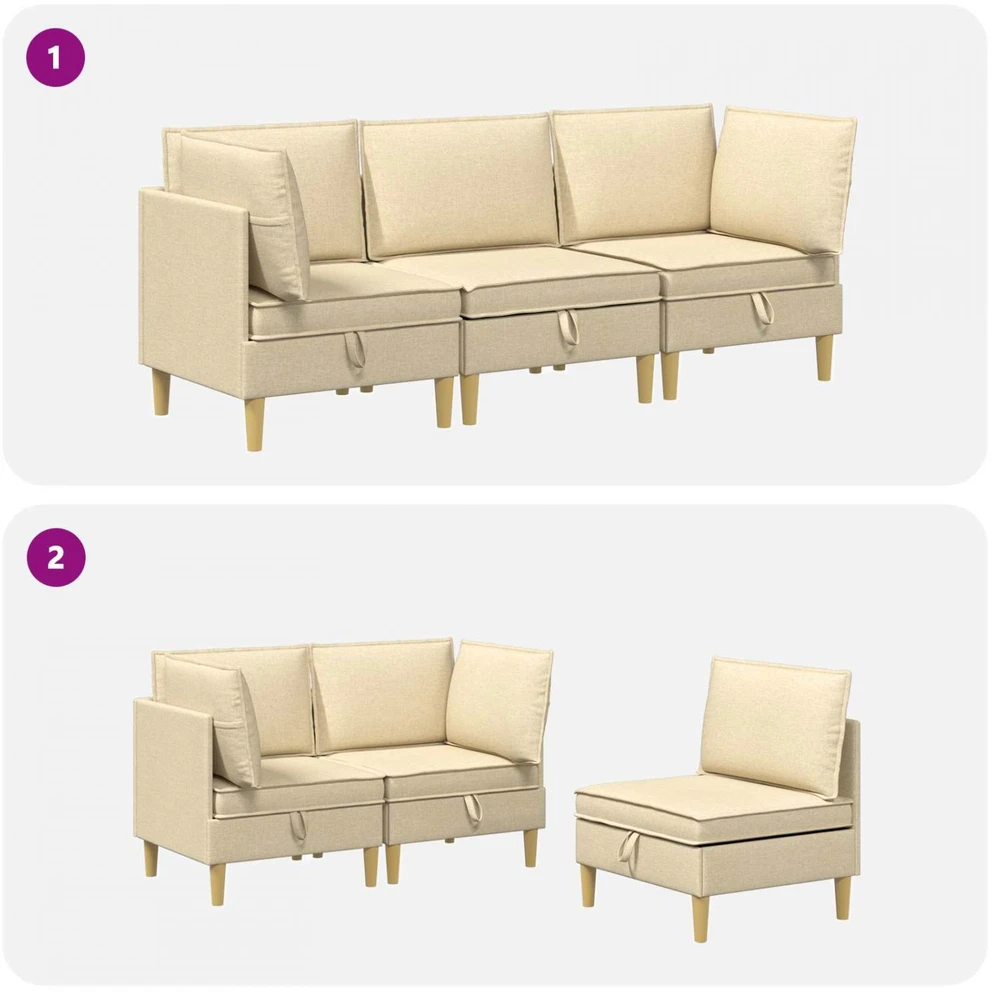 Modulinė sofa su laikymo vieta 3 vnt. Kreminė Audinys