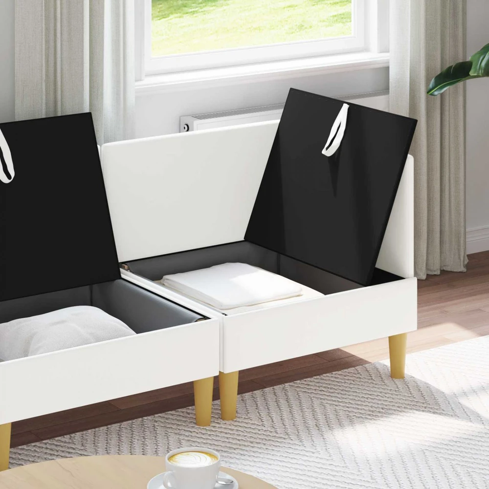 Modulinė sofa su laikymo vieta 3 vnt. Balta Audinys