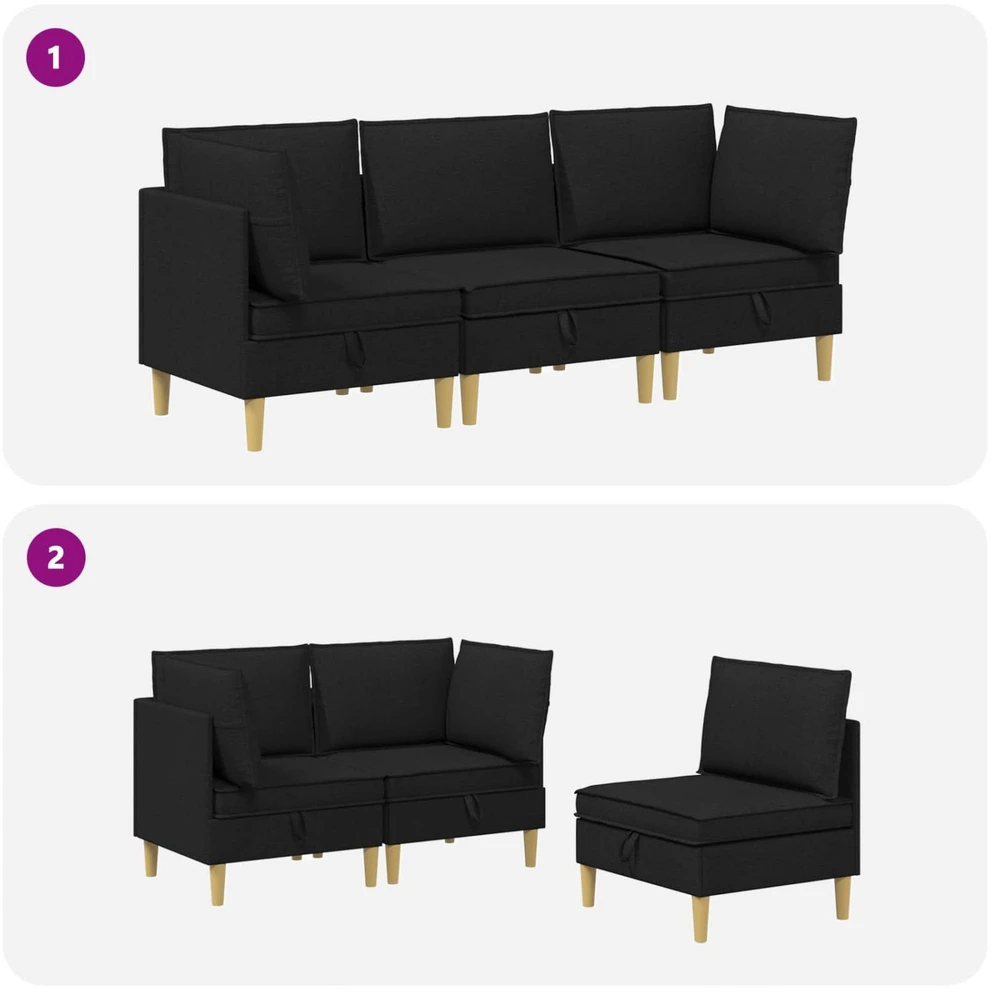Modulinė sofa su laikymo vieta 3 vnt. Juoda Audinys