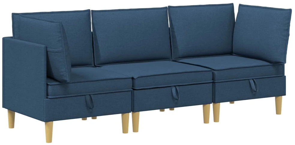 Modulinė sofa su laikymo vieta 3 vnt. Mėlyna Audinys