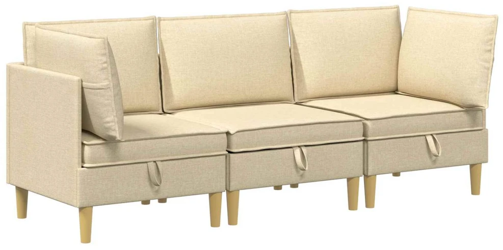 Modulinė sofa su laikymo vieta 3 vnt. Kreminė Audinys