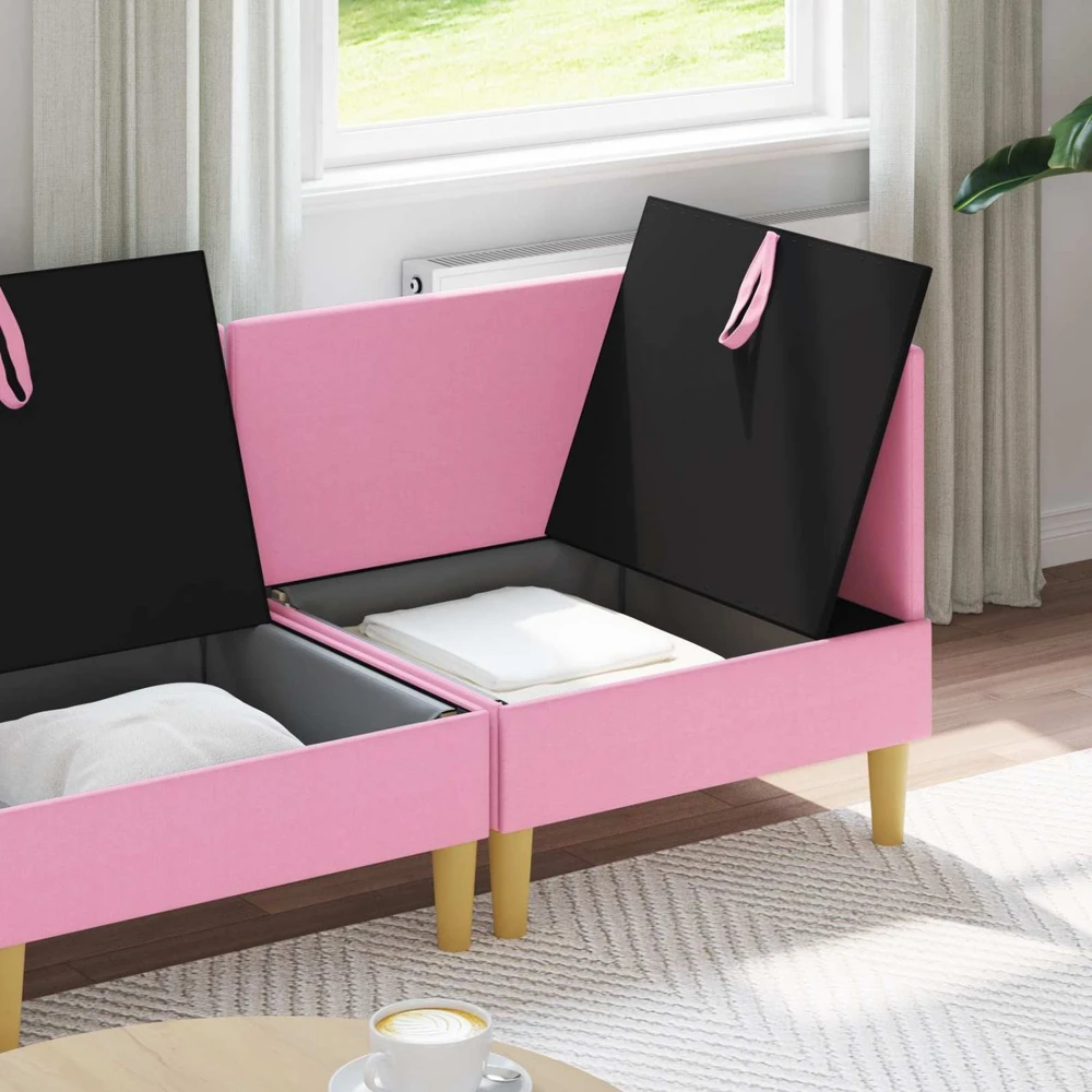 Modulinė sofa su laikymo vieta 3 vnt. Rožinė Audinys