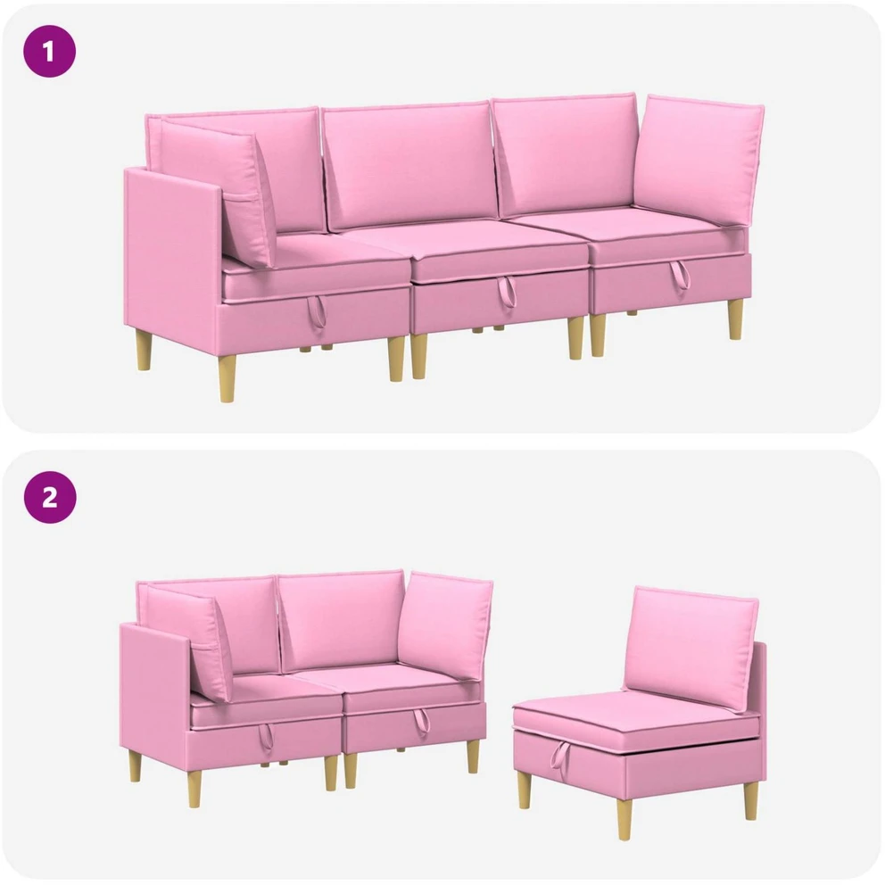 Modulinė sofa su laikymo vieta 3 vnt. Rožinė Audinys