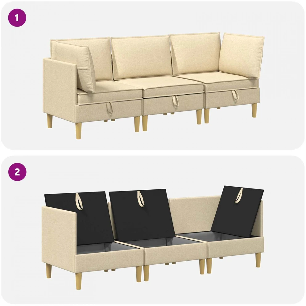 Modulinė sofa su laikymo vieta 3 vnt. Kreminė Audinys