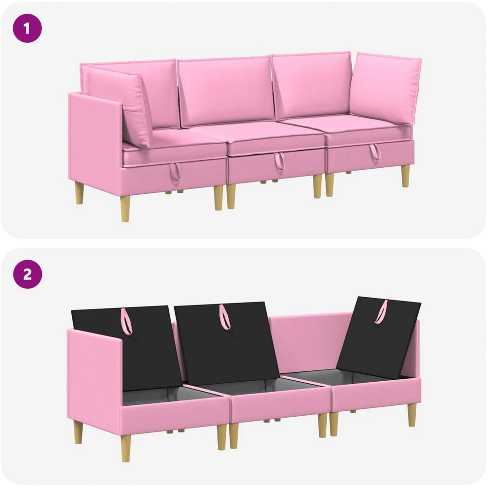 Modulinė sofa su laikymo vieta 3 vnt. Rožinė Audinys