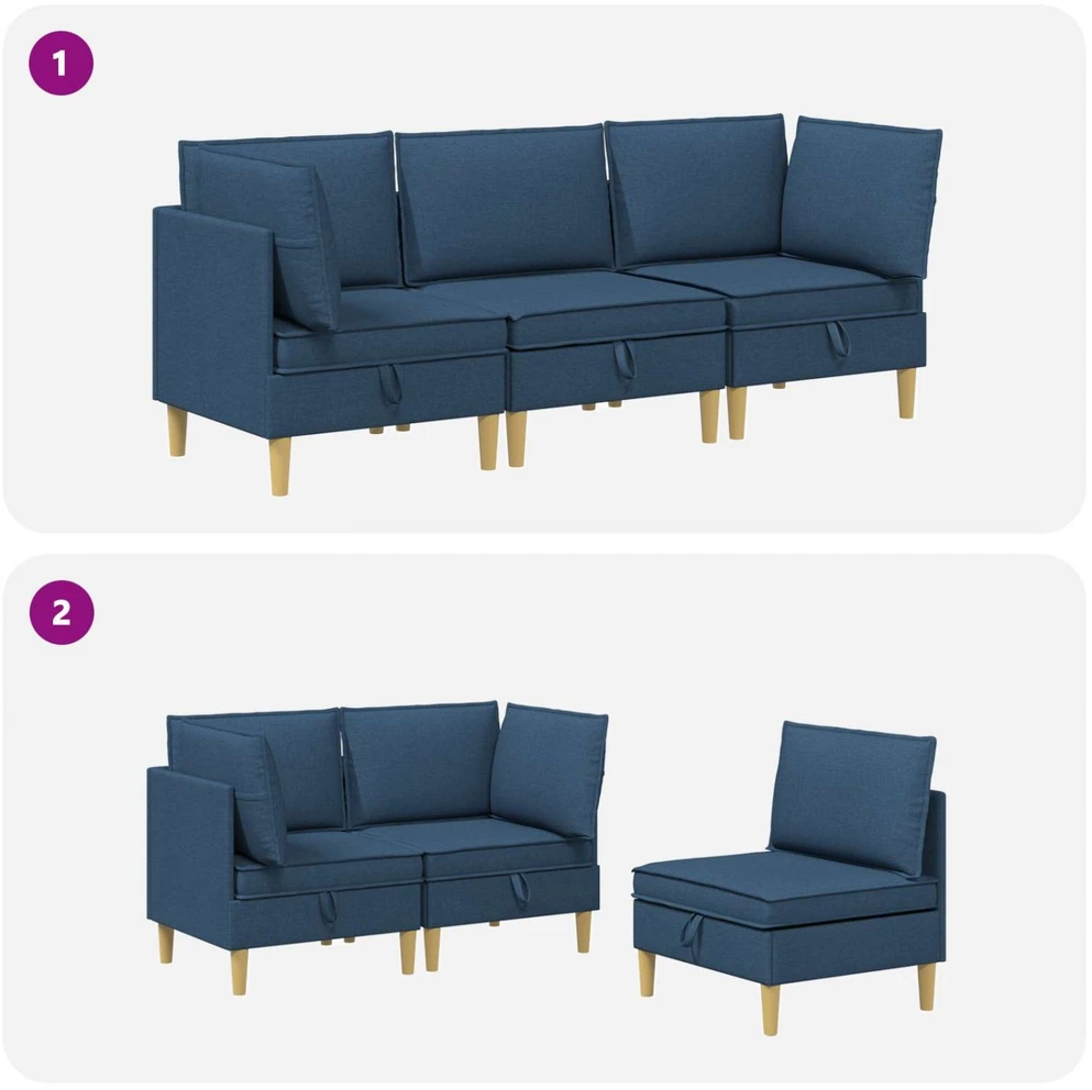 Modulinė sofa su laikymo vieta 3 vnt. Mėlyna Audinys
