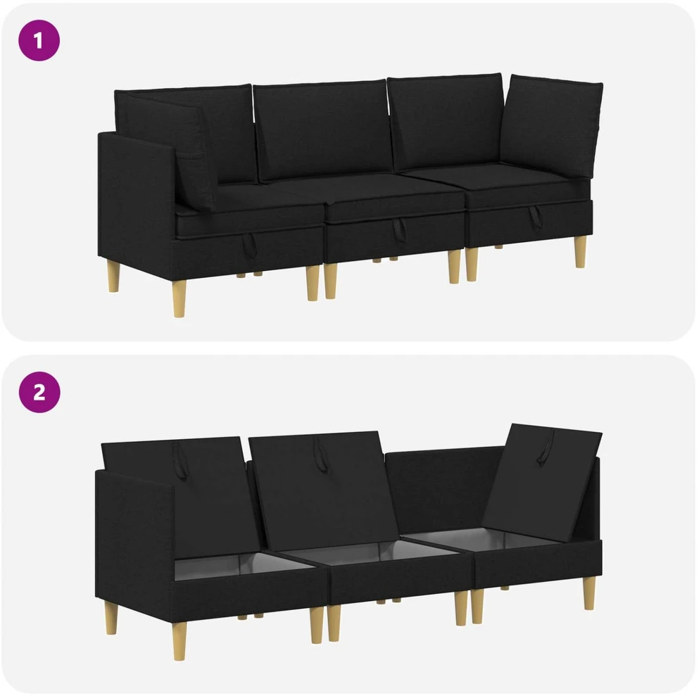 Modulinė sofa su laikymo vieta 3 vnt. Juoda Audinys