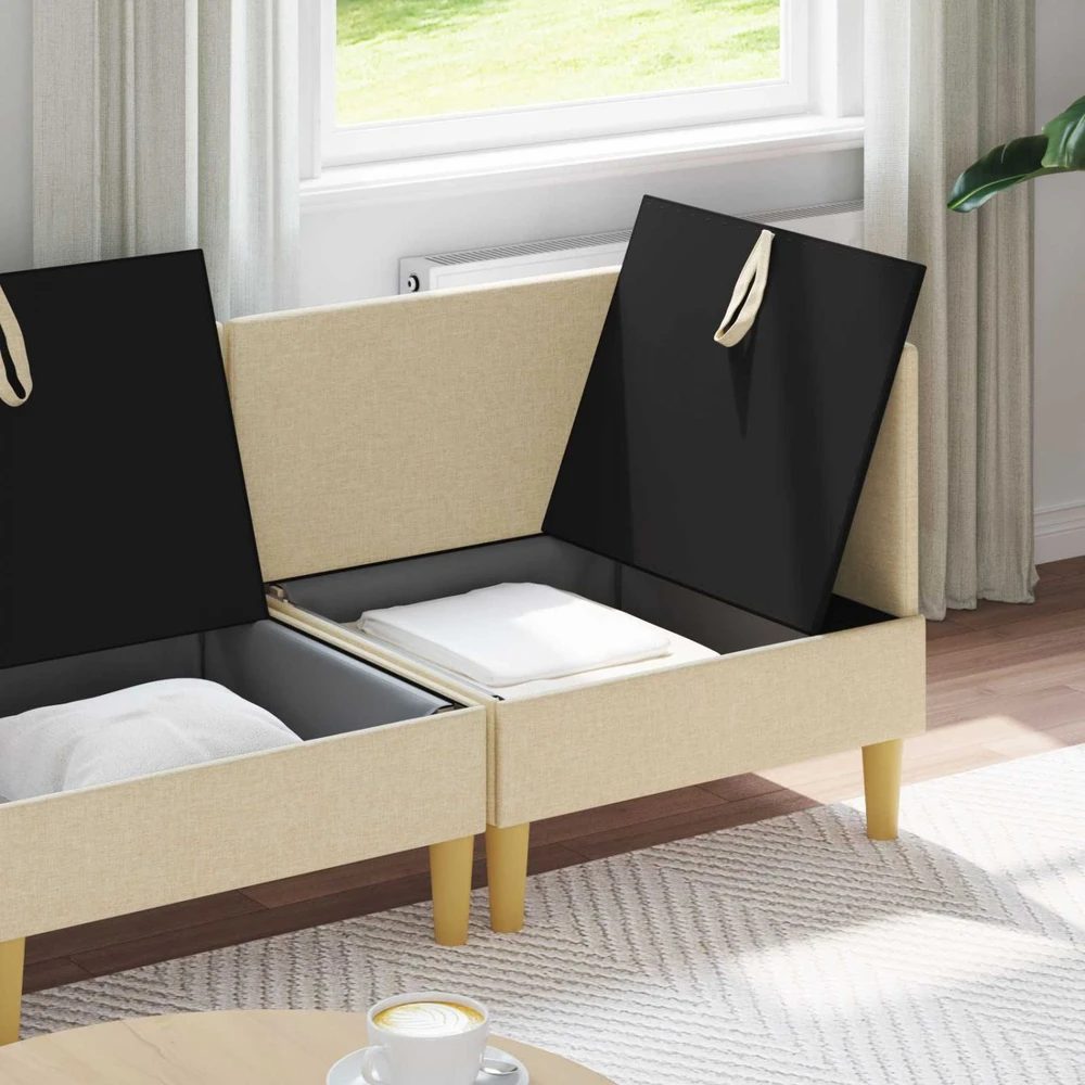 Modulinė sofa su laikymo vieta 4 vnt. Kreminė Audinys