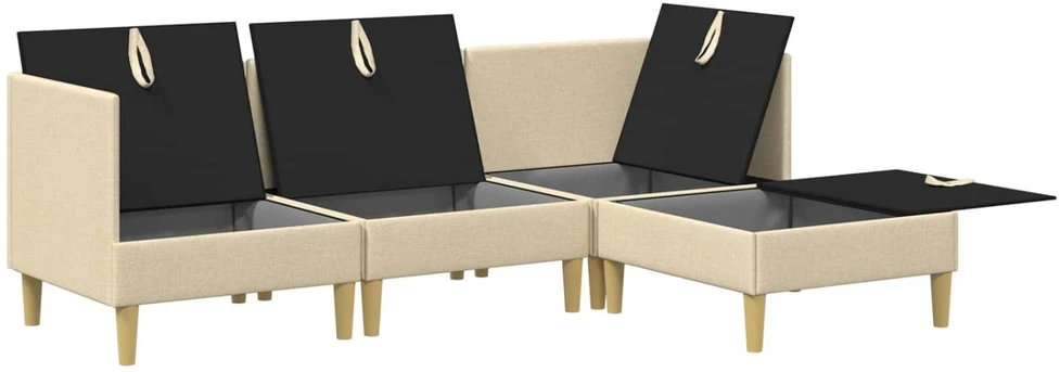 Modulinė sofa su laikymo vieta 4 vnt. Kreminė Audinys
