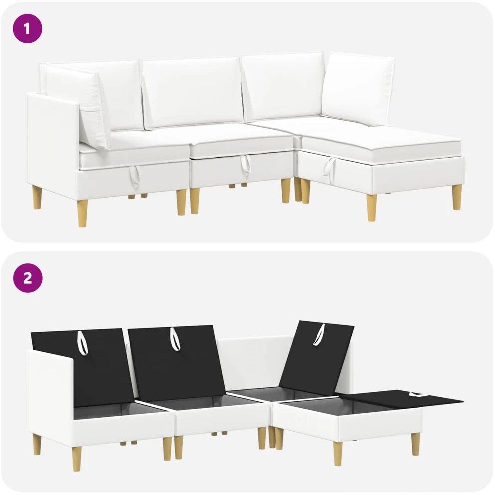 Modulinė sofa su laikymo vieta 4 vnt. Balta Audinys