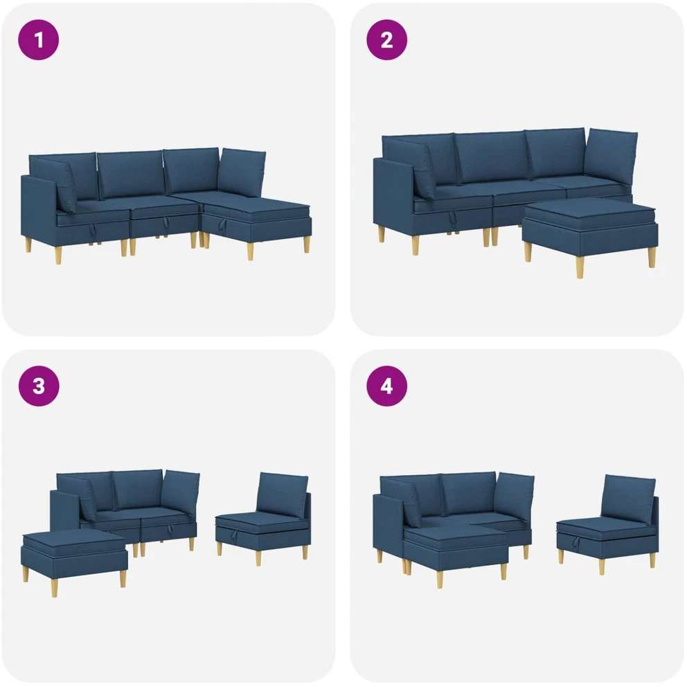 Modulinė sofa su laikymo vieta 4 vnt. Mėlyna Audinys