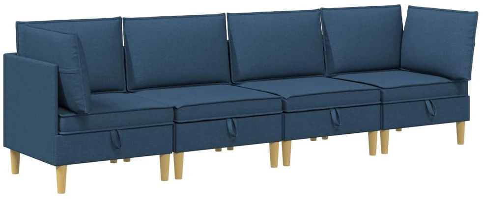 Modulinė sofa su laikymo vieta 4 vnt. Mėlyna Audinys