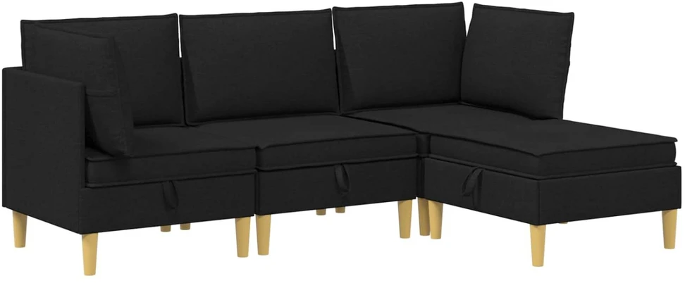 Modulinė sofa su laikymo vieta 4 vnt. Juoda Audinys