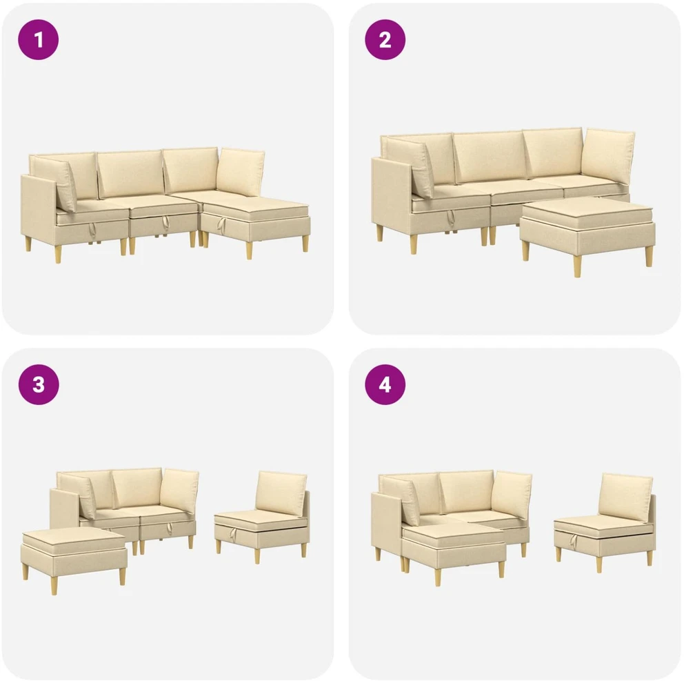 Modulinė sofa su laikymo vieta 4 vnt. Kreminė Audinys