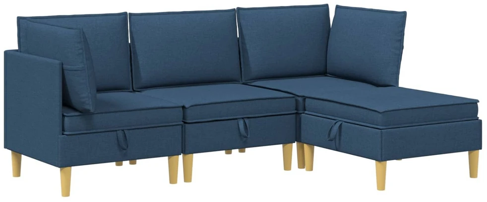 Modulinė sofa su laikymo vieta 4 vnt. Mėlyna Audinys