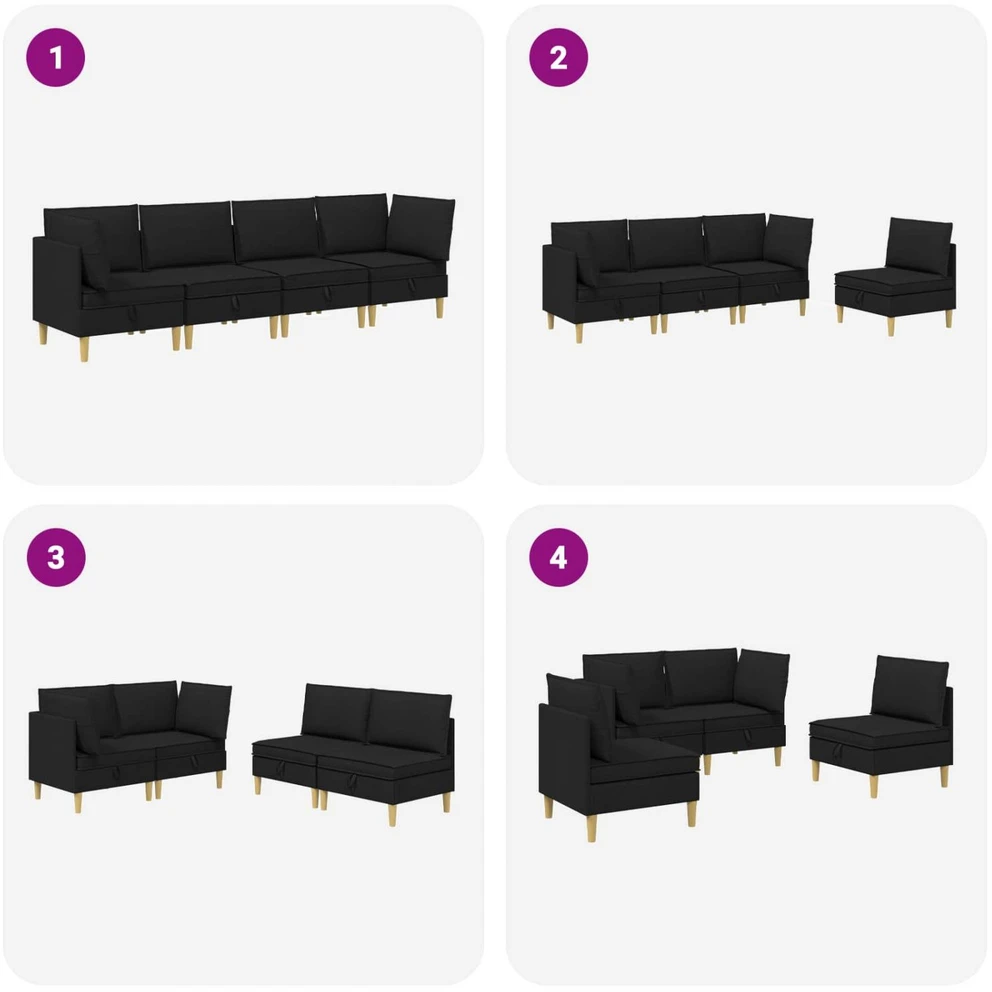 Modulinė sofa su laikymo vieta 4 vnt. Juoda Audinys