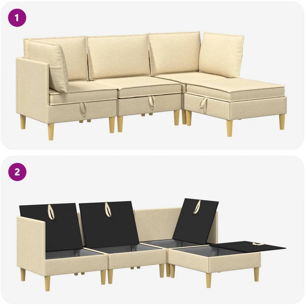 Modulinė sofa su laikymo vieta 4 vnt. Kreminė Audinys