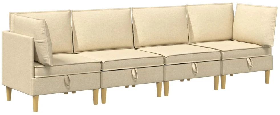 Modulinė sofa su laikymo vieta 4 vnt. Kreminė Audinys