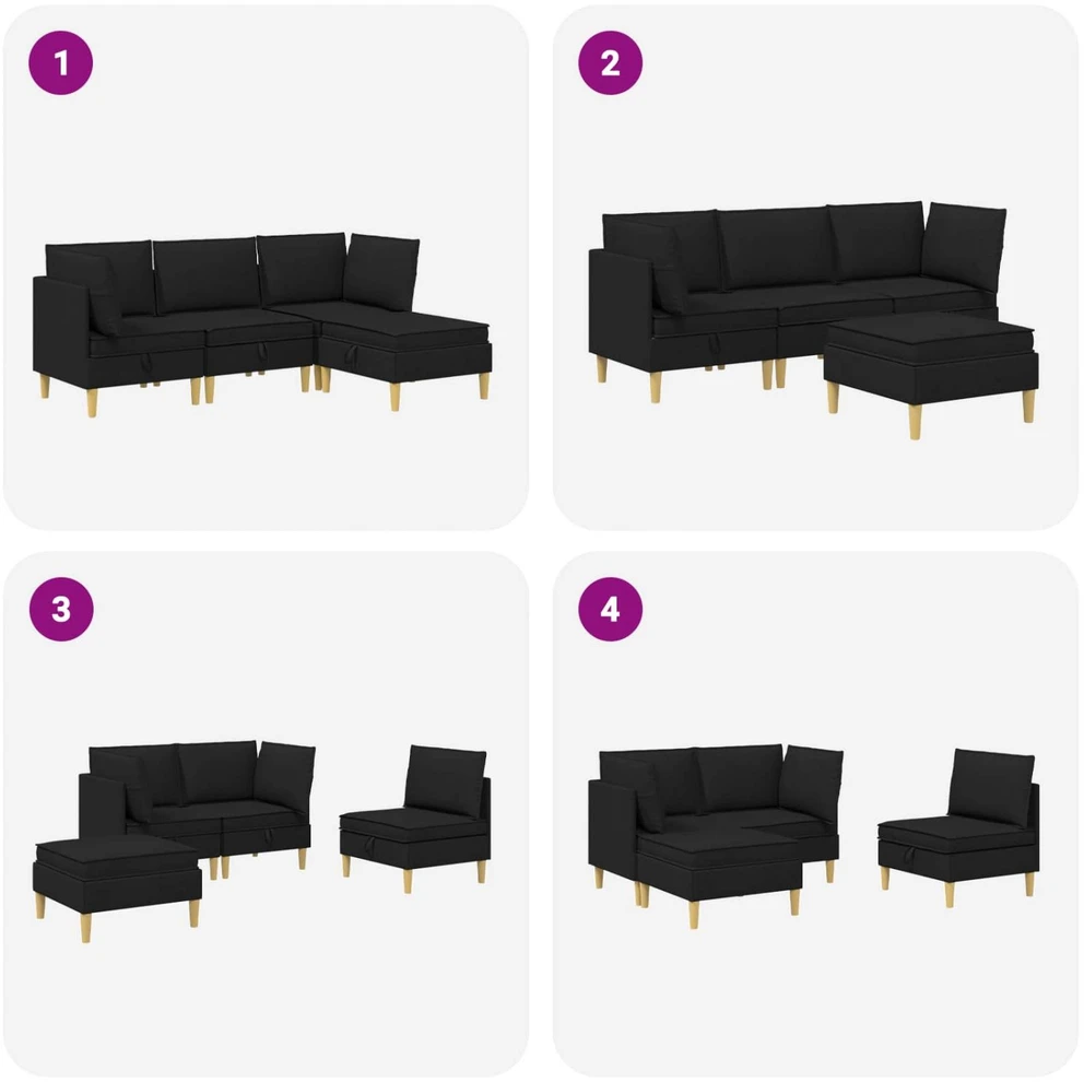Modulinė sofa su laikymo vieta 4 vnt. Juoda Audinys