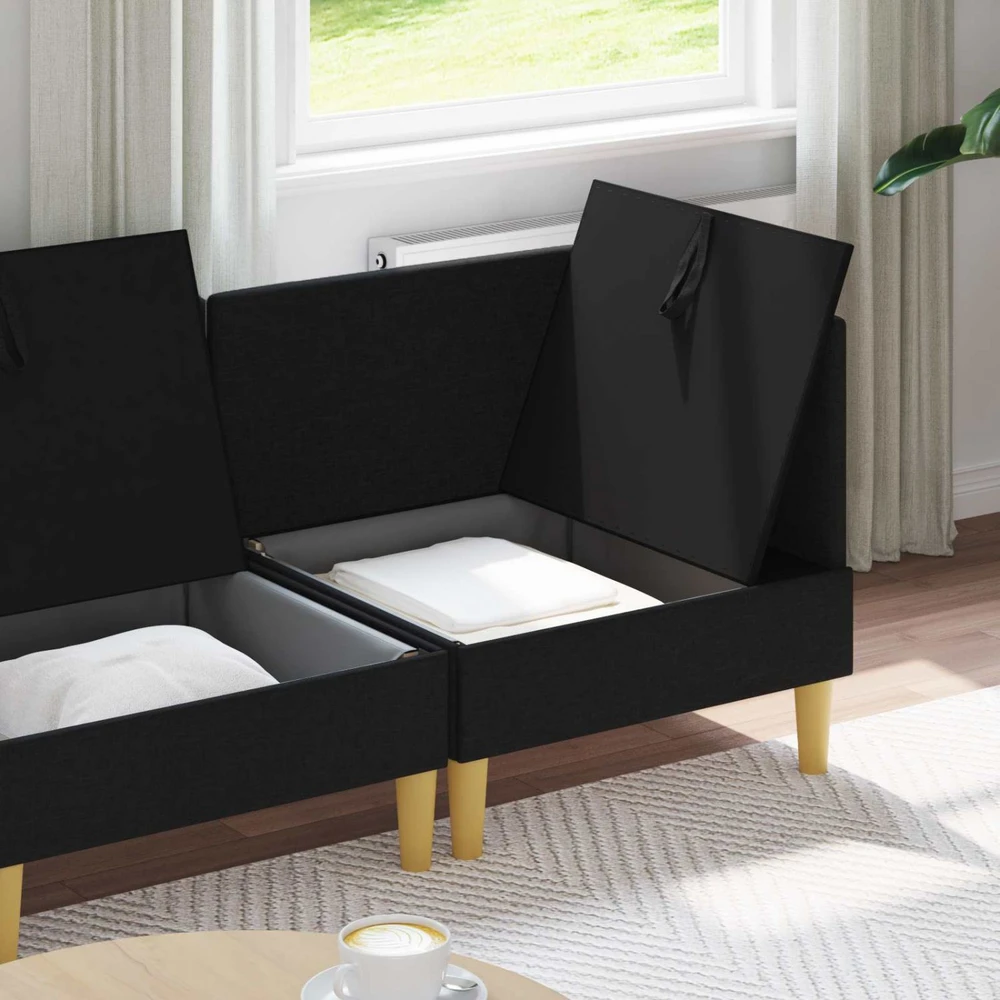 Modulinė sofa su laikymo vieta 4 vnt. Juoda Audinys
