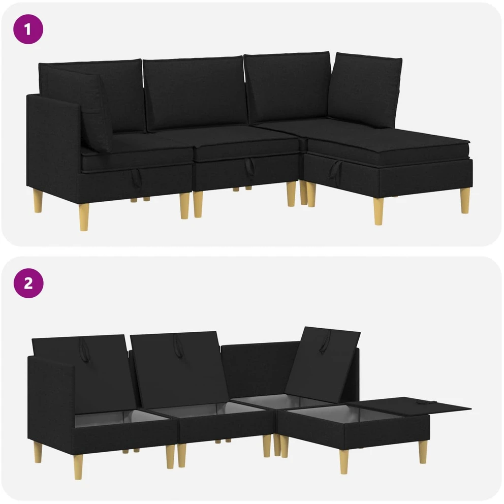 Modulinė sofa su laikymo vieta 4 vnt. Juoda Audinys