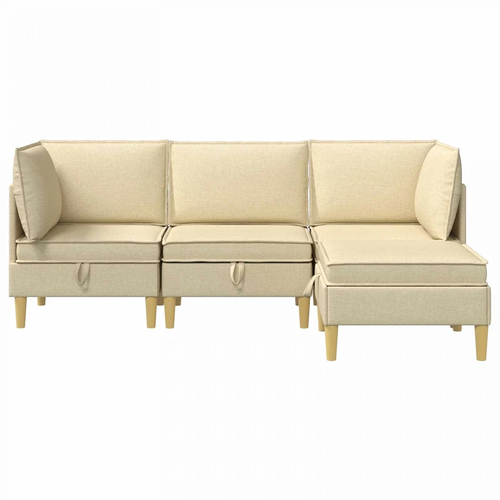 Modulinė sofa su laikymo vieta 4 vnt. Kreminė Audinys