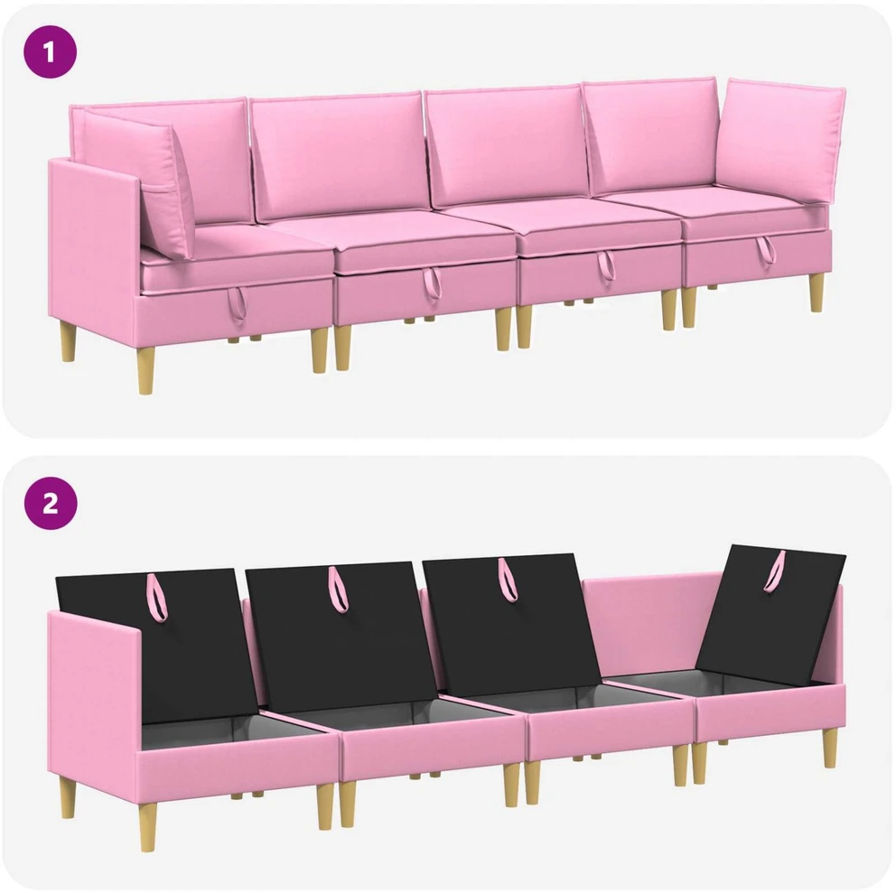 Modulinė sofa su laikymo vieta 4 vnt. Rožinė Audinys