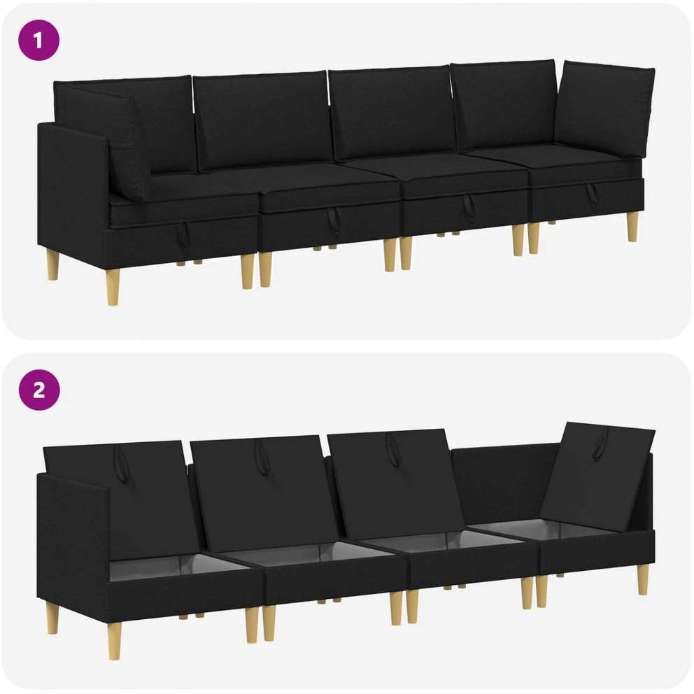 Modulinė sofa su laikymo vieta 4 vnt. Juoda Audinys