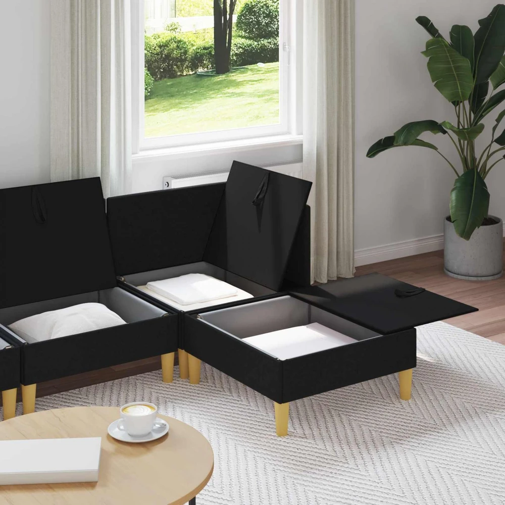 Modulinė sofa su laikymo vieta 4 vnt. Juoda Audinys