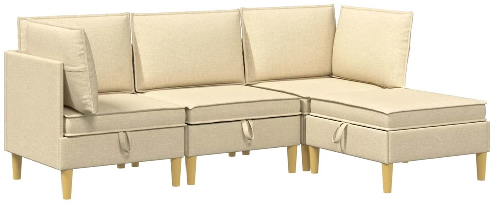 Modulinė sofa su laikymo vieta 4 vnt. Kreminė Audinys