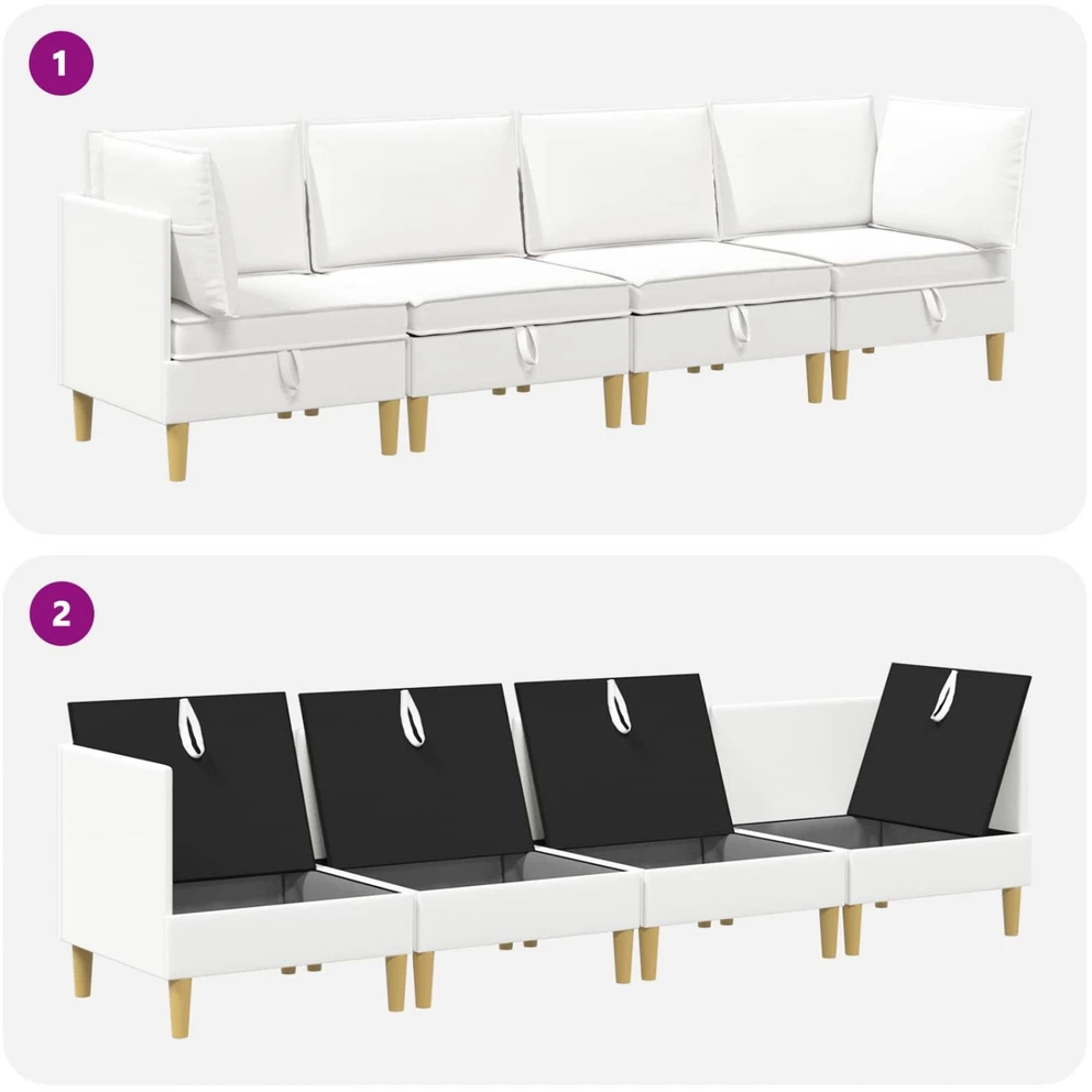 Modulinė sofa su laikymo vieta 4 vnt. Balta Audinys