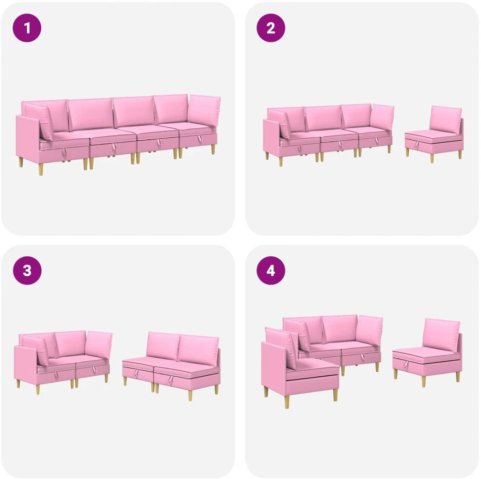 Modulinė sofa su laikymo vieta 4 vnt. Rožinė Audinys