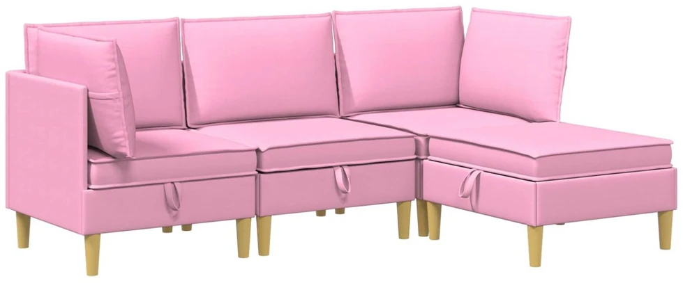 Modulinė sofa su laikymo vieta 4 vnt. Rožinė Audinys