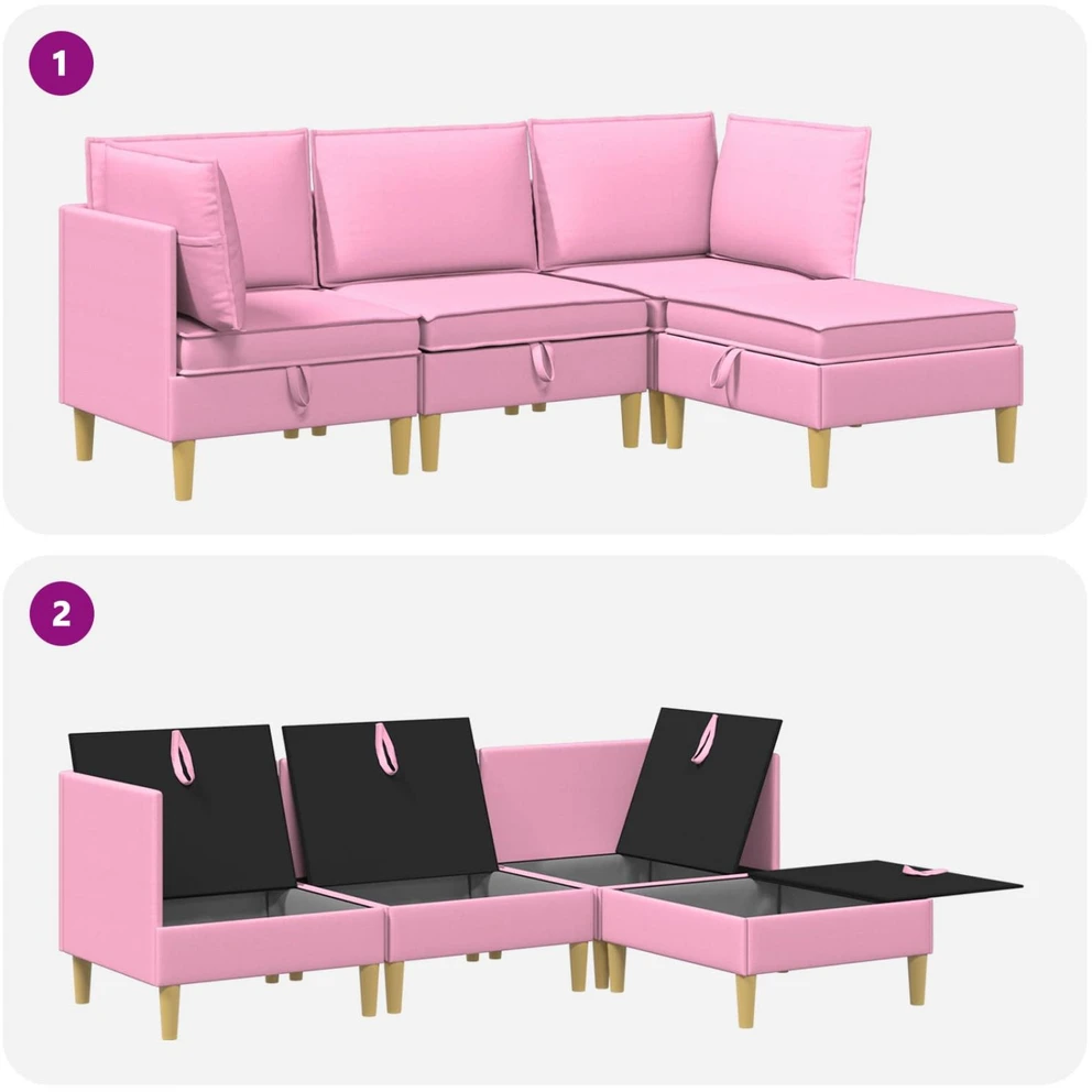 Modulinė sofa su laikymo vieta 4 vnt. Rožinė Audinys