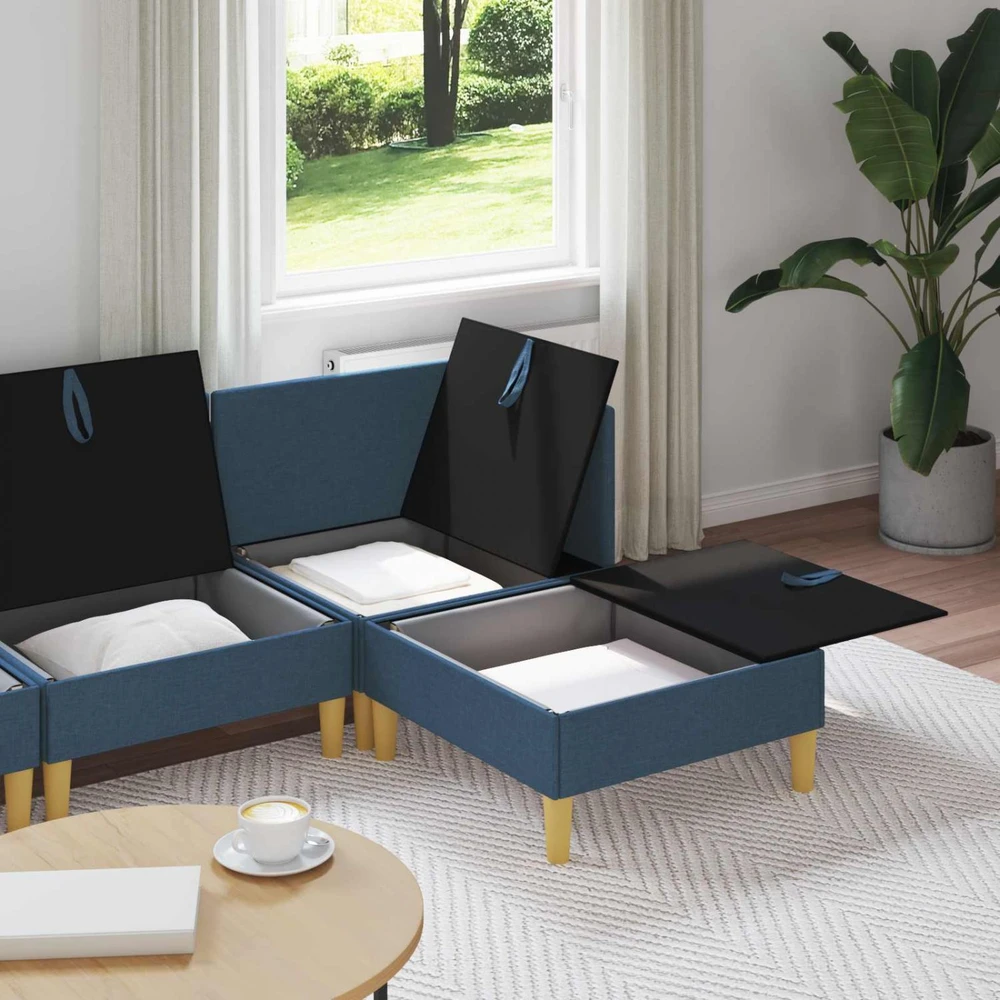 Modulinė sofa su laikymo vieta 4 vnt. Mėlyna Audinys