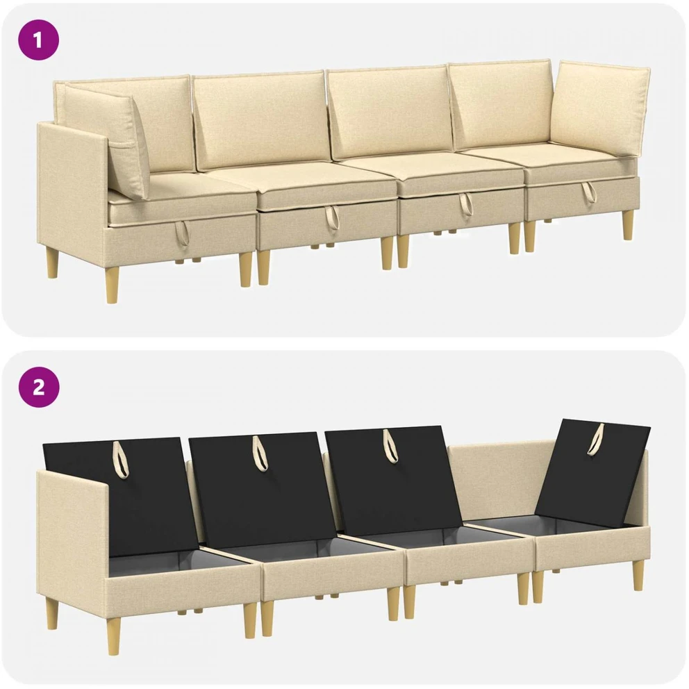 Modulinė sofa su laikymo vieta 4 vnt. Kreminė Audinys
