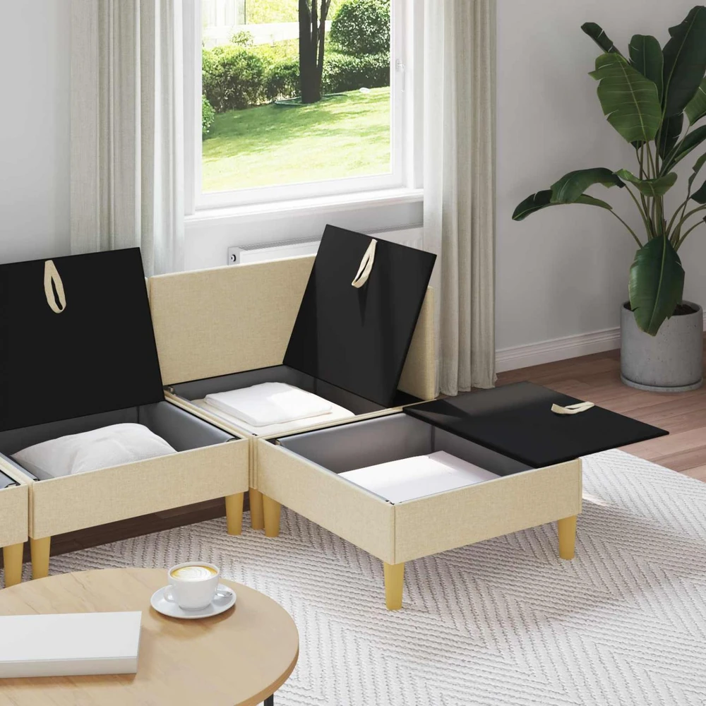 Modulinė sofa su laikymo vieta 4 vnt. Kreminė Audinys