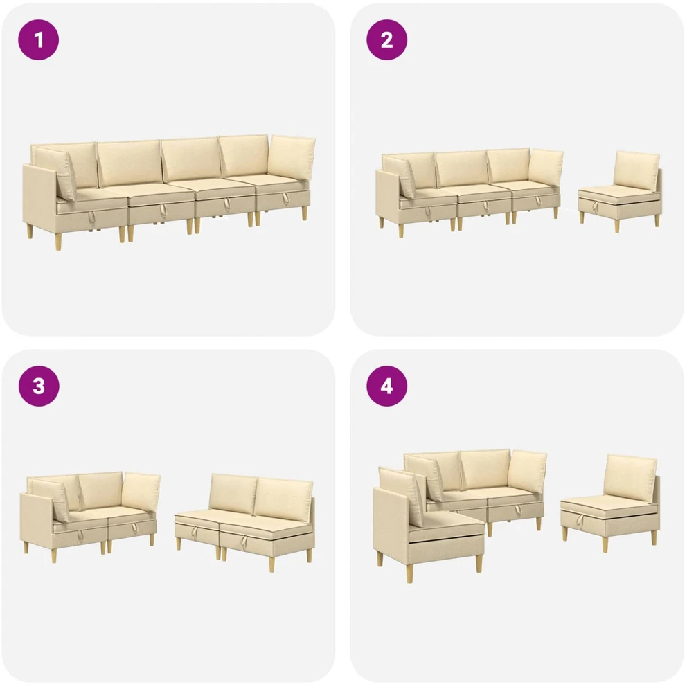Modulinė sofa su laikymo vieta 4 vnt. Kreminė Audinys