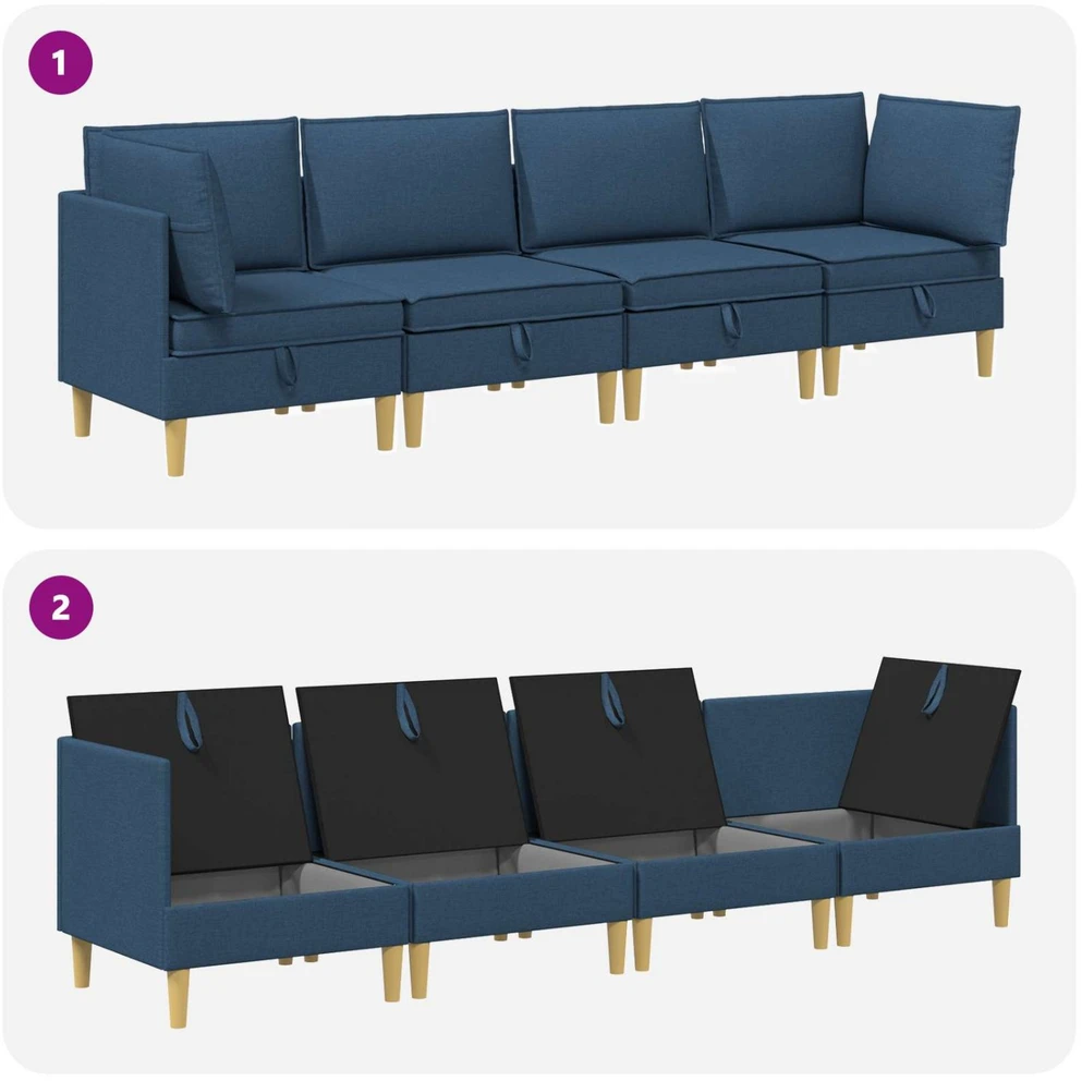 Modulinė sofa su laikymo vieta 4 vnt. Mėlyna Audinys
