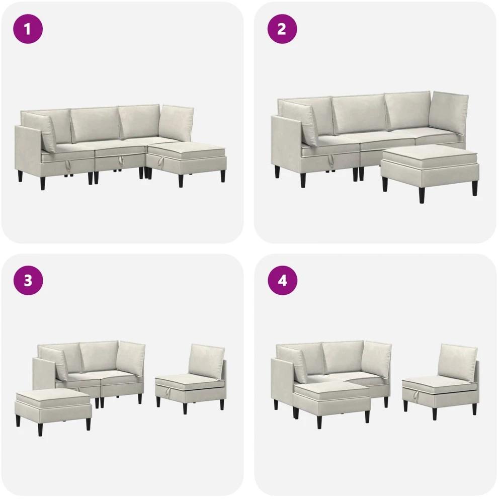 Svetainės baldų komplektas 4 vnt. Kreminė Aksomas