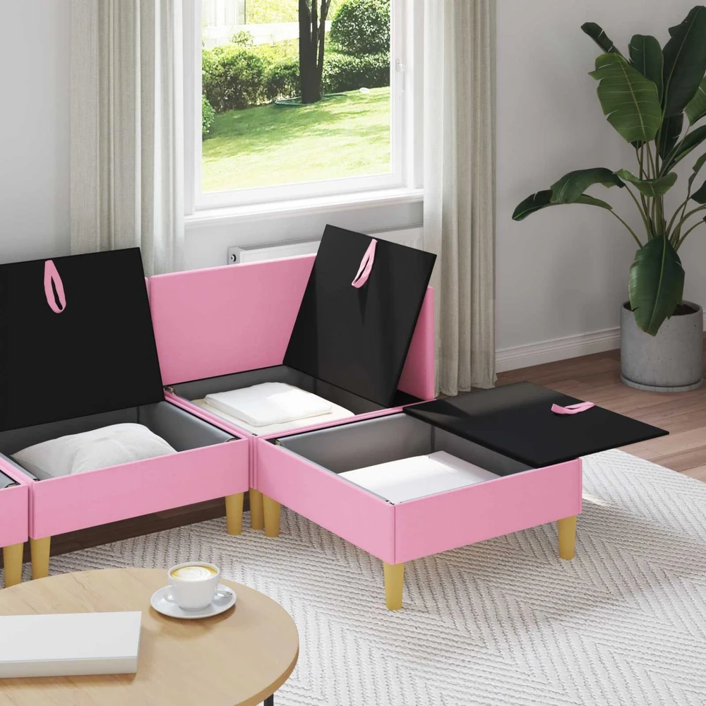 Modulinė sofa su laikymo vieta 4 vnt. Rožinė Audinys