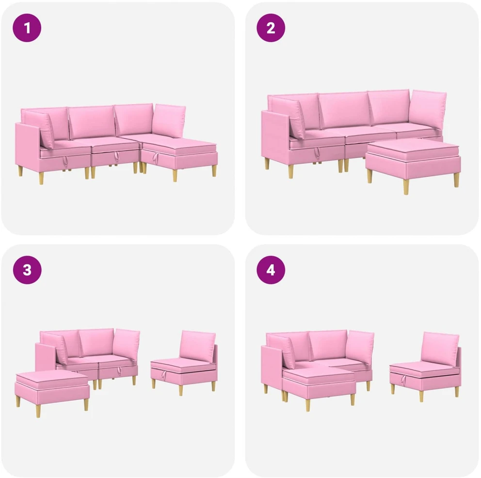 Modulinė sofa su laikymo vieta 4 vnt. Rožinė Audinys
