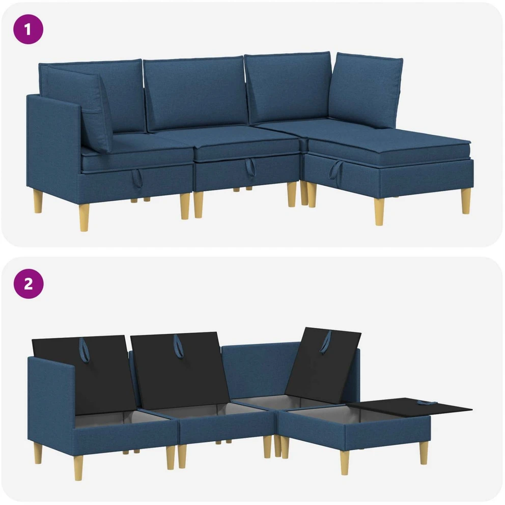 Modulinė sofa su laikymo vieta 4 vnt. Mėlyna Audinys