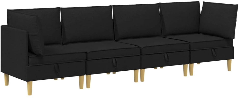 Modulinė sofa su laikymo vieta 4 vnt. Juoda Audinys
