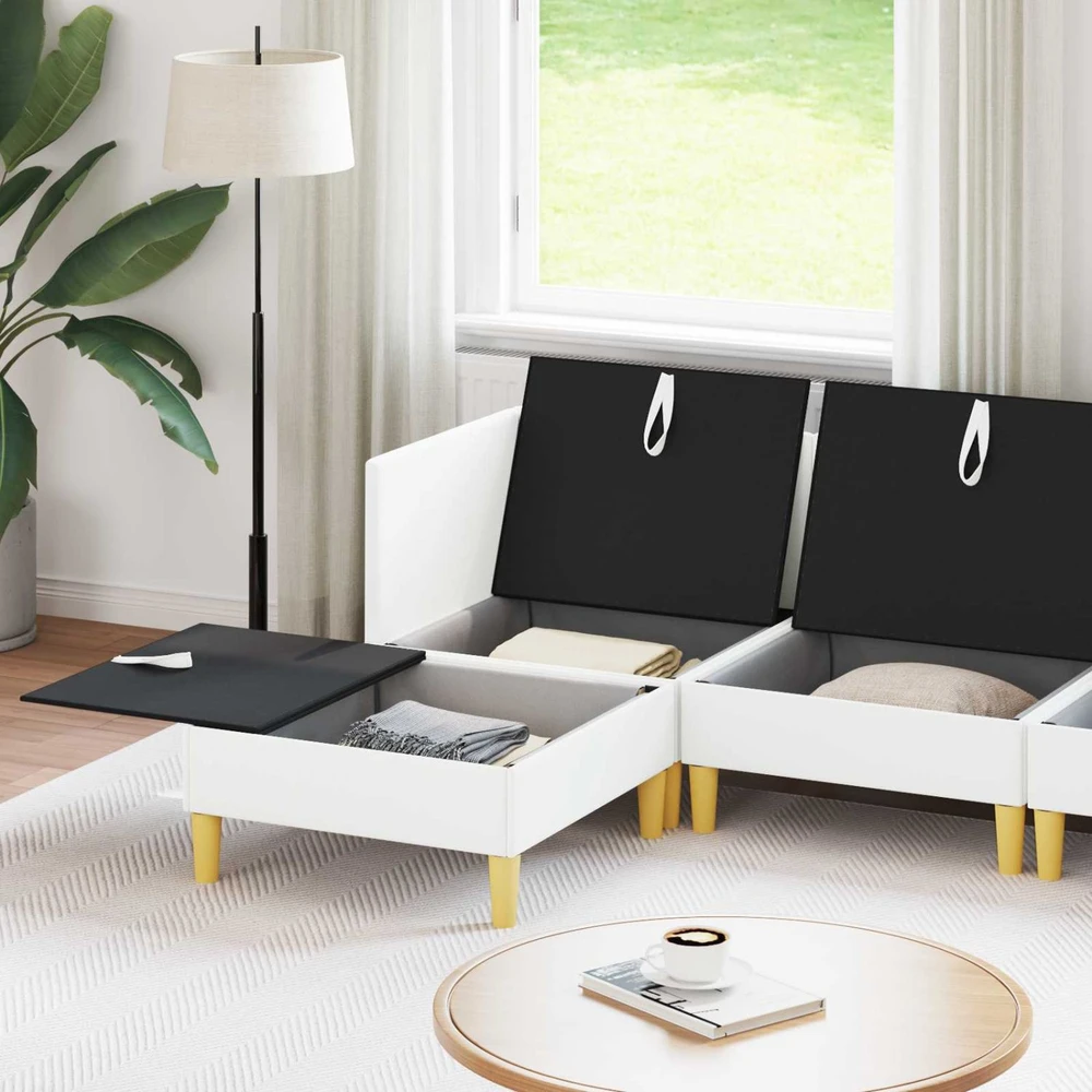 Modulinė sofa su laikymo vieta 5 vnt. Balta Audinys